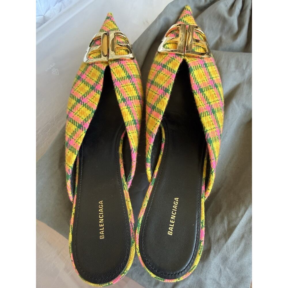 Balenciaga BB Logo Tweed Mules EU 41 US 10.5 Pointed Toe Heels Italy - Picture 5 of 10